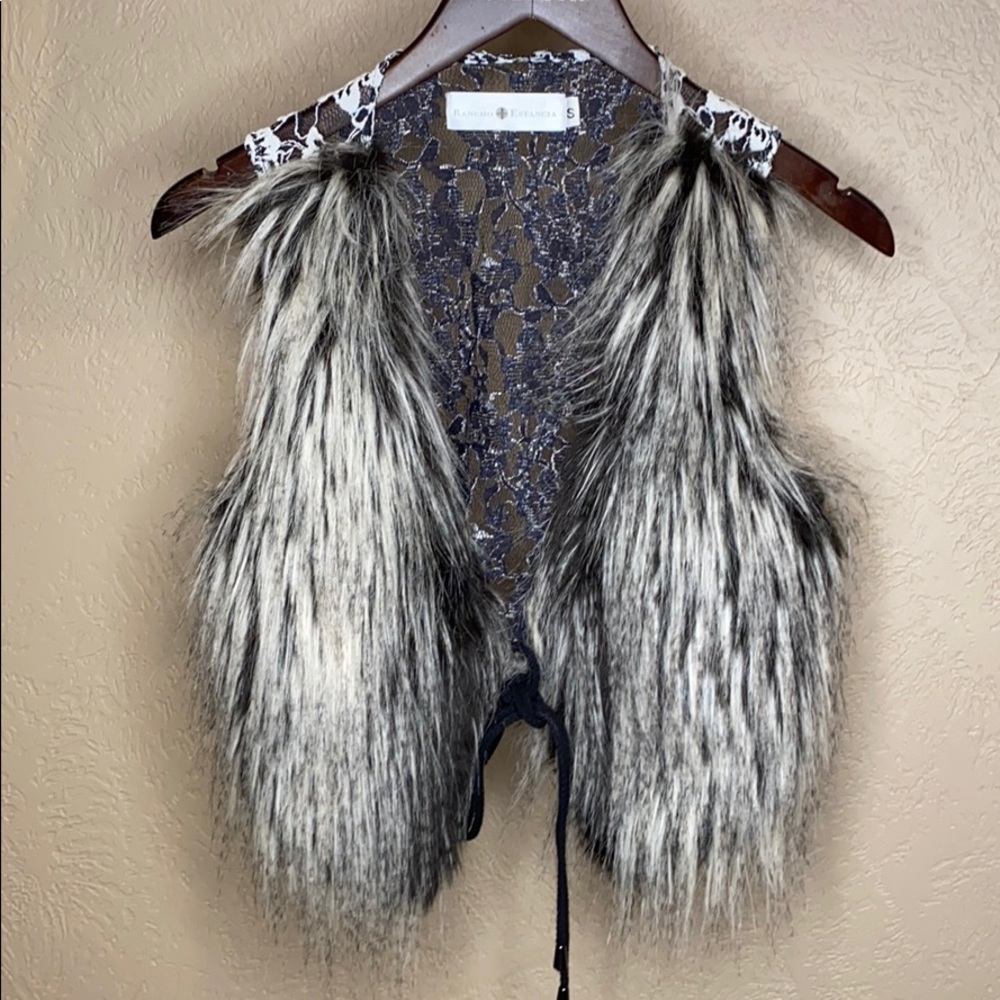 Fur vest with lace back